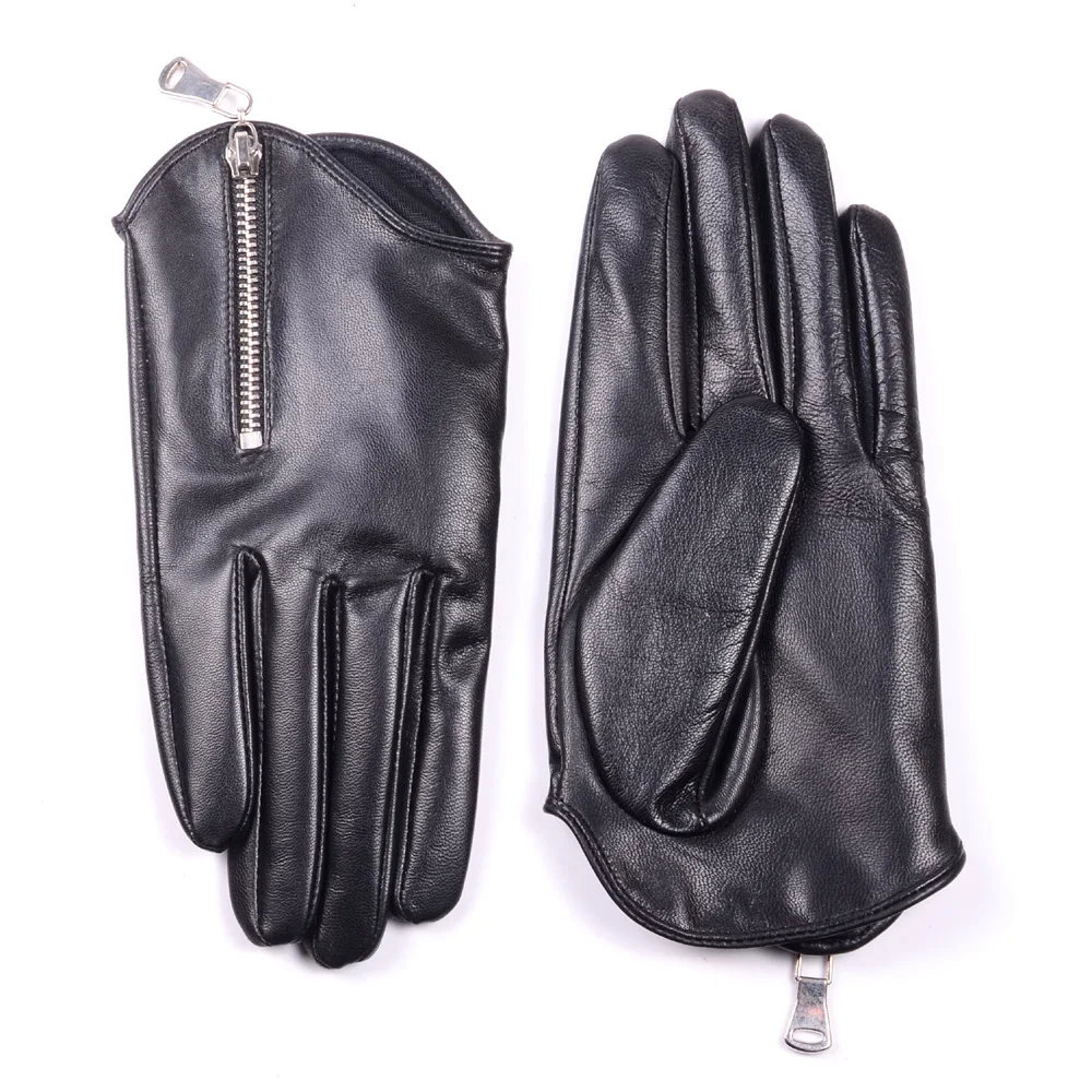 Branded NEW Novelty Women Spring Genuine Leather Thin Short Gloves Female Locomotive 100% Leather Zipper Luva Mujer Punk Eldiven