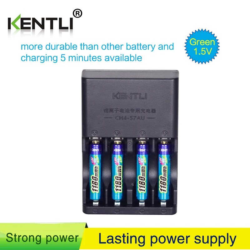 KENTLI 4 pcs 1.5 v aaa 1180mWh Ricaricabile Li-polimeri di Litio Li-Ion batteria + 4 slot AA al litio AAA caricabatterie intelligente