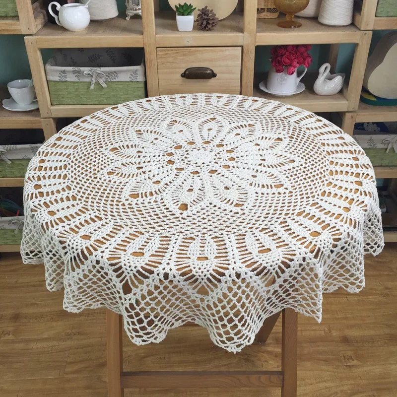 Crochet Round Table cloth Lace Elegant Doilies Handmade Vintage Crochet Beige 90cm (35inches)