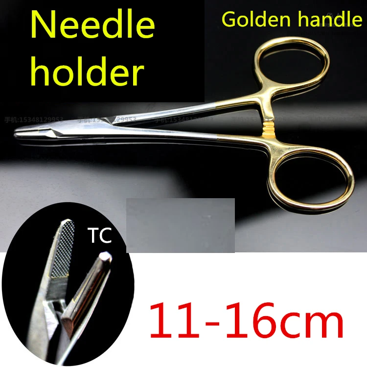 

medical Double-fold eyelids surgical Needle holder 11 12 12.5 14cm thin skin suture forcep gold handle TC Cosmetology instrument