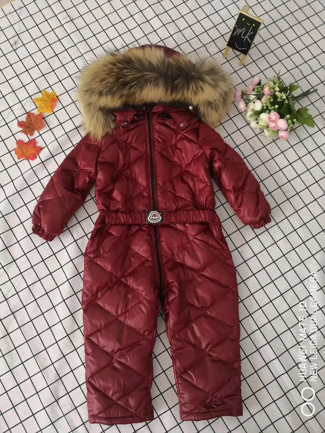 115cm -155cm jumpsuits 2021 Winter Jacket Children jumpsuit duck down Fur hooded girl snowsuit boy Suit set outerwear ski suit