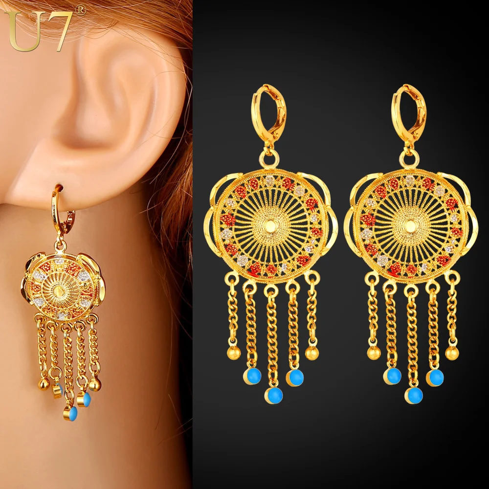 U7 Tassels Long Earrings For Women Jewelry Wholesale Gold Color Trendy Drop Earings Fashion Jewelry Indian Style E726 QC24