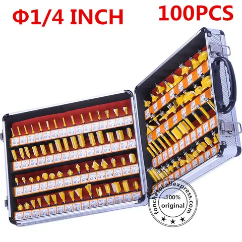 1/4 INCH SHANK-100PCS,CNC tungsten solid carbide woodworking router bit,Edge trimming machine wood milling cutter,wood tool set