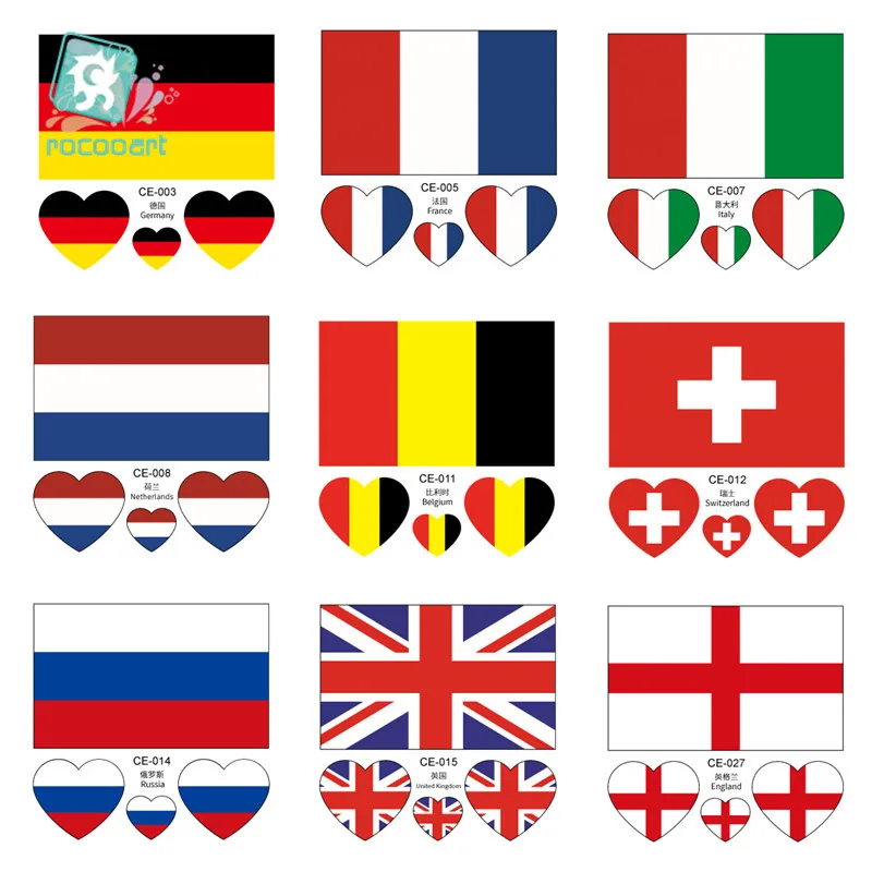 Latest Europe flag face sticker Germany France Italy Belgium England Scotland Netherlands  Sweden national flag temporary tattoo