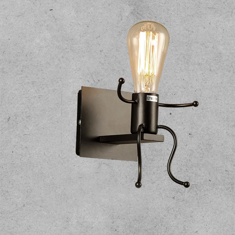 

American Country Wrought Metal Led Wall Lamp Retro bedroom bedside Cartoon Robot Sconce Simple Creative Personality Wall Lamp