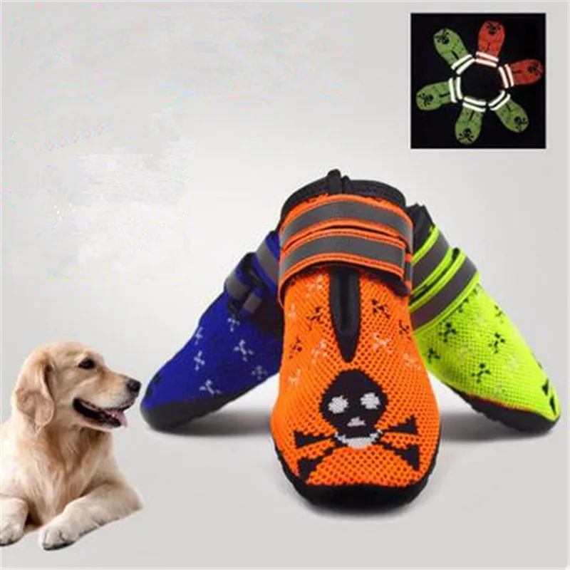 

(4pcs/set)Breathing Large Dog Big Pet Shoes Personalized Bone Sneakers Reflective Night Wearproof Gym Boots Medium Dog Products