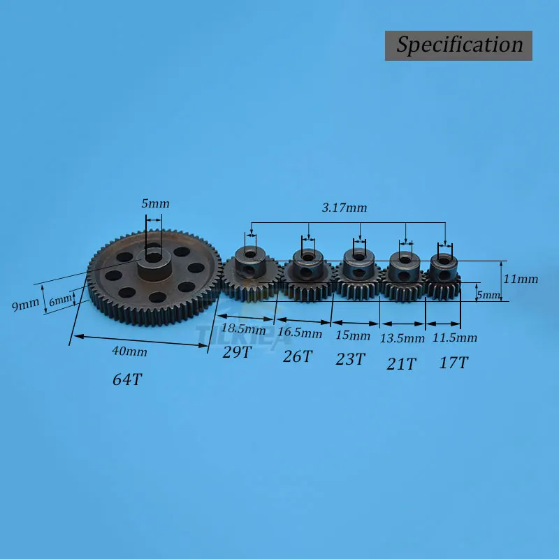 HSP 11184 & 11119 Differential Steel Metal Main Gear 64T  Motor Gear & 17T/21T/23T/26T/29T For 1/10 RC Car