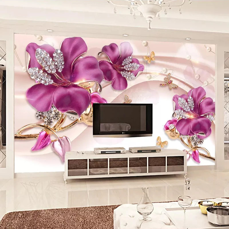 Custom Mural Wall Paper 3D Stereoscopic Flower Jewelry Living Room TV Background Wall Decorative Wall Painting Photo Wallpaper