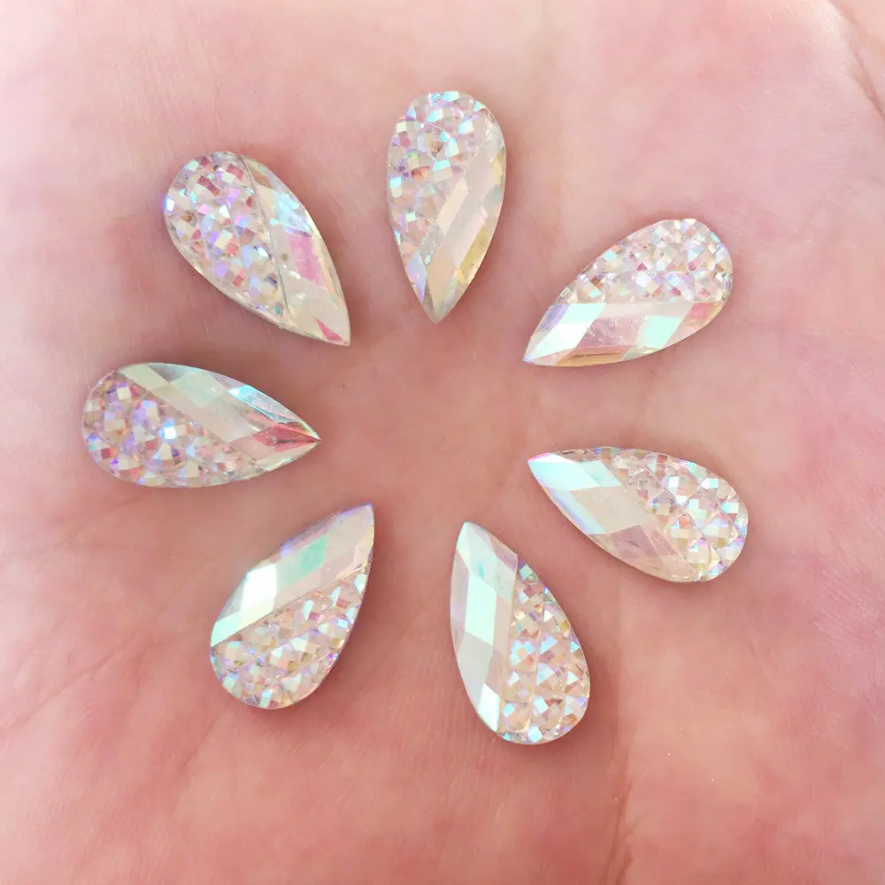 New 20pcs 9*18mm AB Resin Teardrop Flatback Rhinestone Scrapbook Embellishment Crafts R78