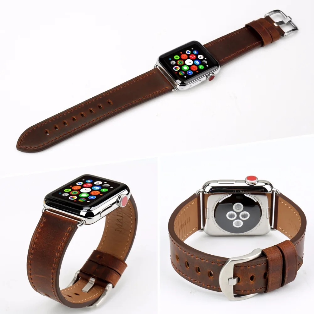 MAIKES-correas especiales de cuero para Apple Watch, banda de 45mm 41mm 44mm 40mm 42mm 38mm serie 7 6 SE 5 4 3, pulsera iWatch