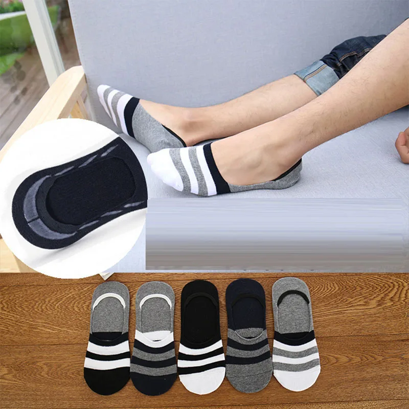 5 par masculino algodão conforto desodorante absorvente de suor moda durável meia invisível silicone antiderrapante selvagem listrado meias meias sox