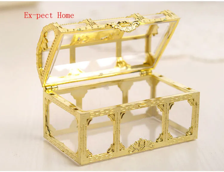 120pcs Creative gift box small jewelry storage style gold silver plastic candy box treasure chest shaped wedding favor gift box