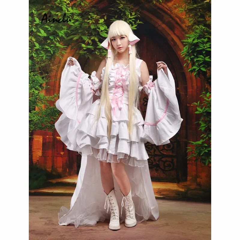 Vestido de Cosplay de lolita, vestido blanco de Lolita, Chobits Chii, Envío Gratis