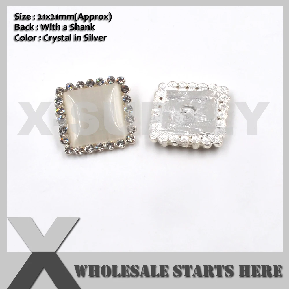 

29mm Square Silver Crystal Rhinestone Buttons,Used for Wedding Invitation,Brooch Bouquet,Flower Centers,Sewing