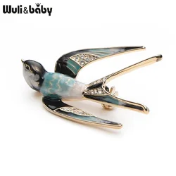 Wuli&Baby Classic Alloy Enamel Swallow Brooch Pins Metal Scarf Pins Christmas Gift Banquet Weddings Accessories