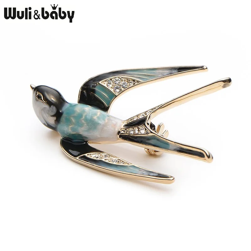 Wuli&Baby Classic Alloy Enamel Swallow Brooch Pins Metal Scarf Pins Christmas Gift Banquet Weddings Accessories