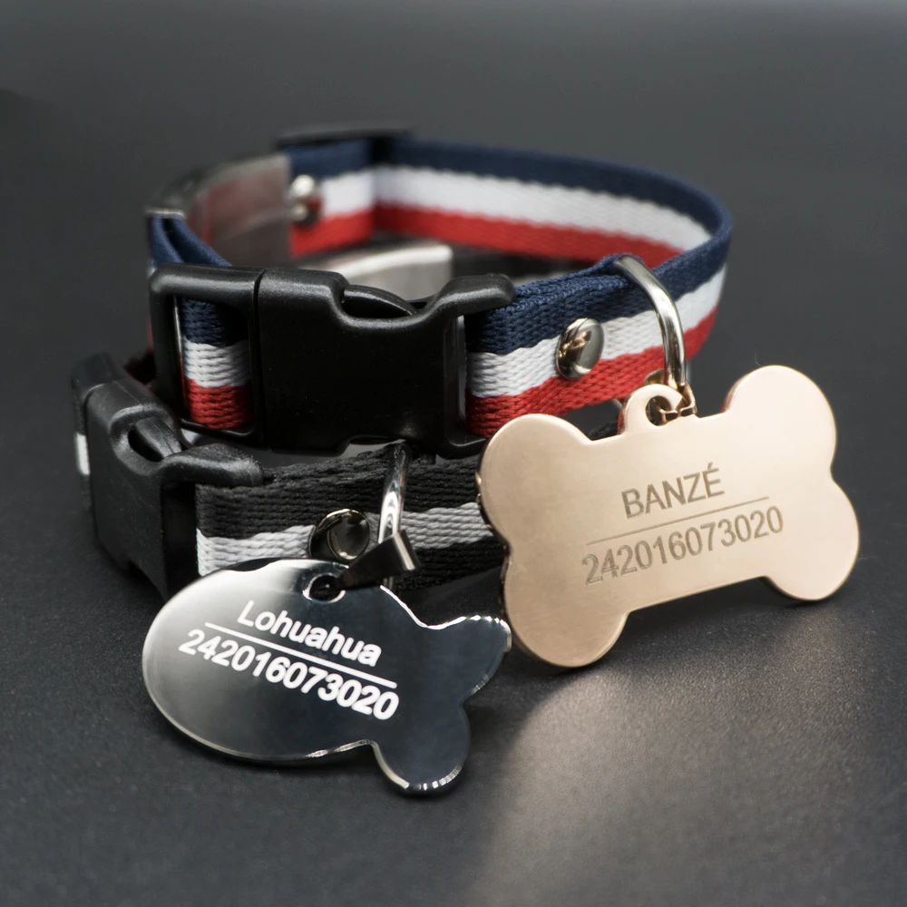 Personalized Dog Tag Stainless Steel Name Engraved ID Tags For Dog Collar Anti-Lost Pet Nameplate Pendant For Pitbull Labrador