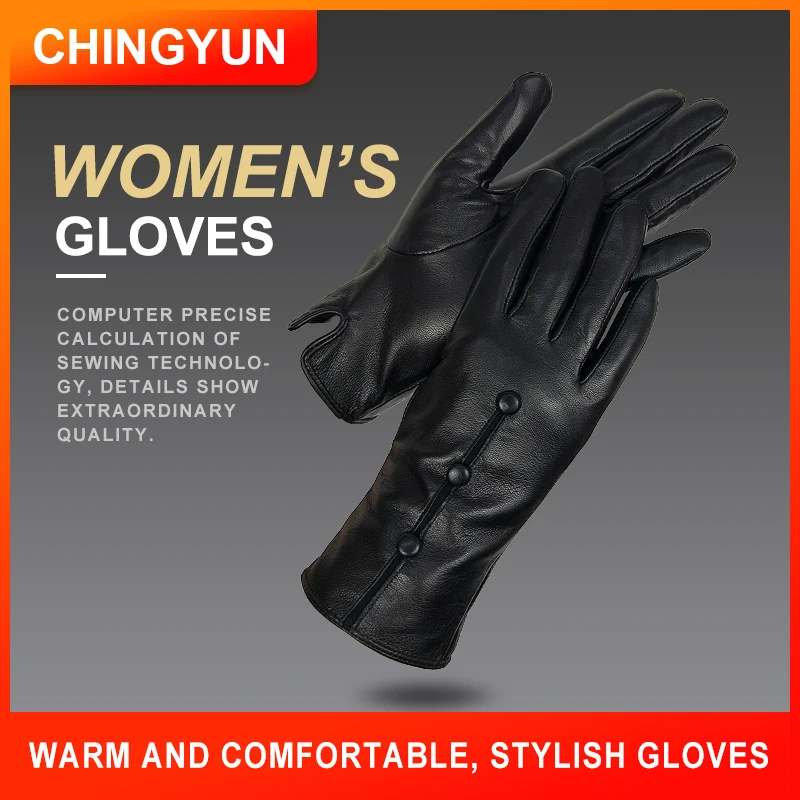 CHING YUN 2019 New Women Genuine Leather Gloves Winter Autumn Ladies Fashion Brand Sheepskin Thicken  Warm Leather gloves women