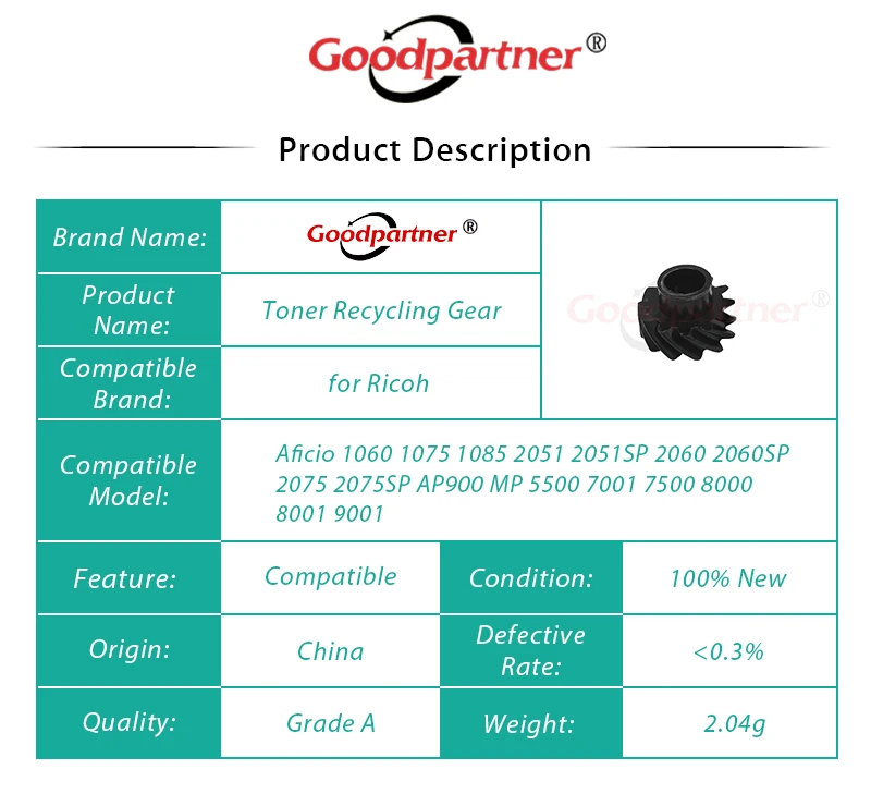 10X AB011462 AB01-1462 Toner Recycling Gear for Ricoh Aficio 1060 1075 1085 2051 2060 2075 MP 5500 7001 7500 8000 8001 9001