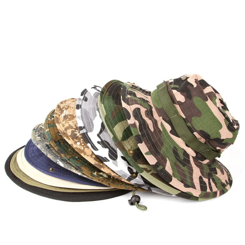 

Summer Men Women Jungle Camouflage Cotton Bucket Caps Outdoor Fishing Camping Mountaineering Sunshade Sunscreen Boonie Round Hat