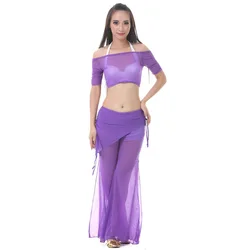 Wholesale belly dance mesh belly dance practice clothes women belly dance set top+pants