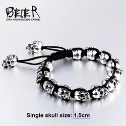 Beier new store 316L Stainless Steel Hand-woven skull bracelet pop rock punk men's bracelet High quality jewelry LLBC8-055C