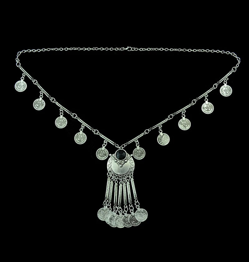 Türkei Bohemian Schwarz Blau Stein Ethnische Münze Quaste Halskette Türkische Gypsy Boho Strand Halsband Lätzchen Indien Halskette für Frauen Party – Detail 4