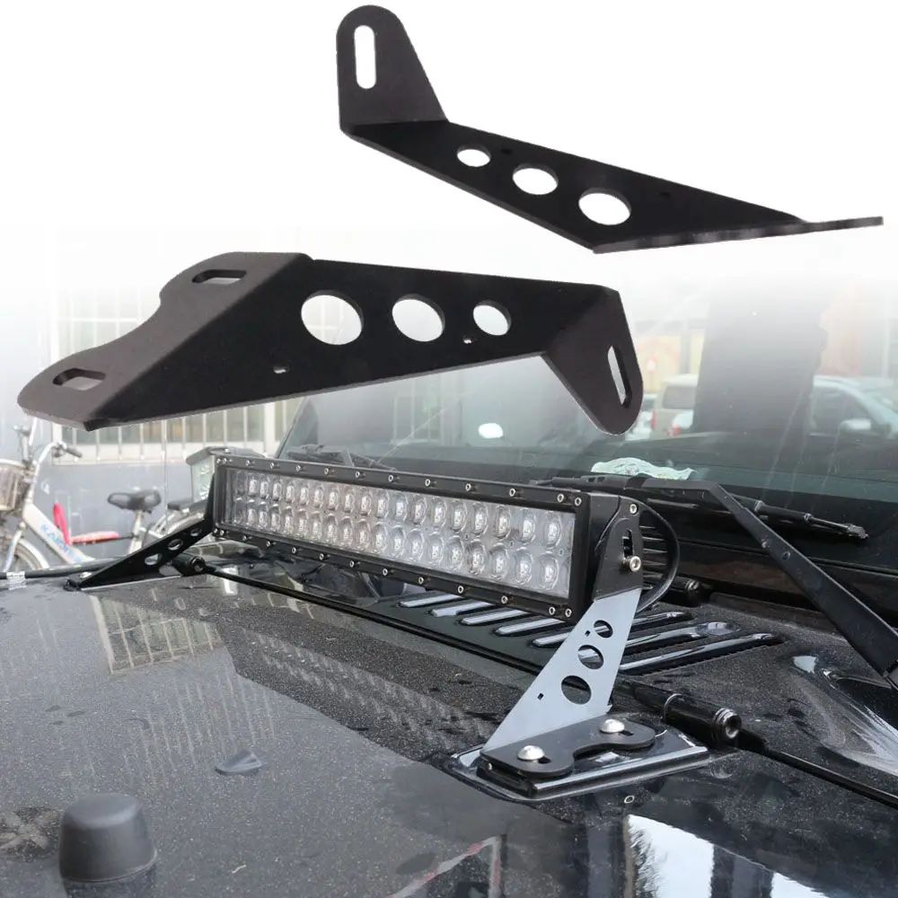 20 Inch LED Straight Stainless Light Bar Mounts Hood Mounting Bracket Fit for Jeep Wrangler JK 2007-2017