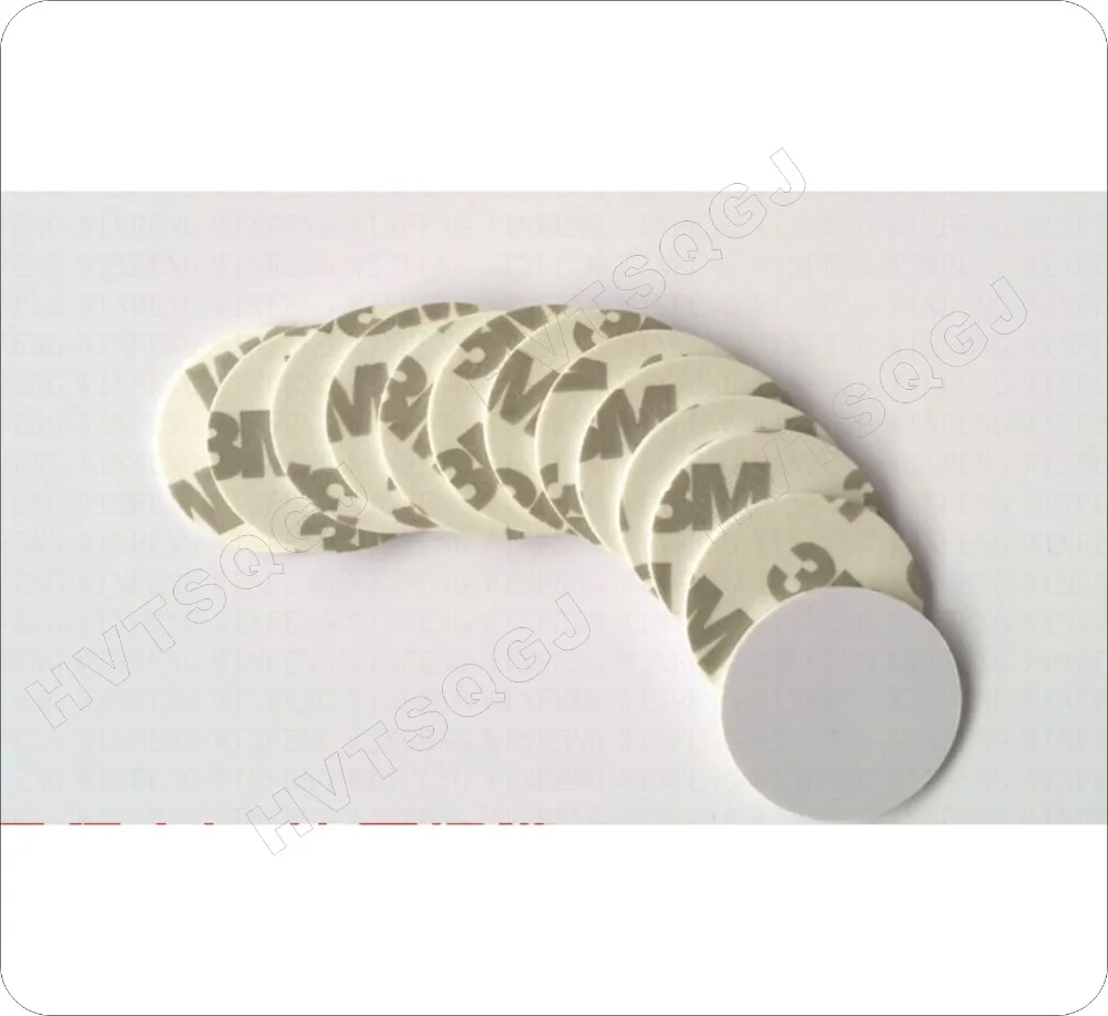 

Free shipping (100pcs 25mm 125khz EM/TK4100 RFID Tag ) 3M Adhesive RFID Coin Card