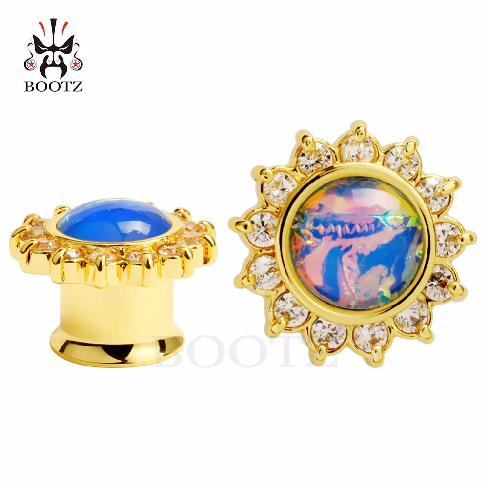 KUBOOZ 2PCS Ear Piercing Stretcher Tunnel Fashion Crystal Stainless Steel Plug Gauges Body Jewelry Expander Earring Gift Unisex