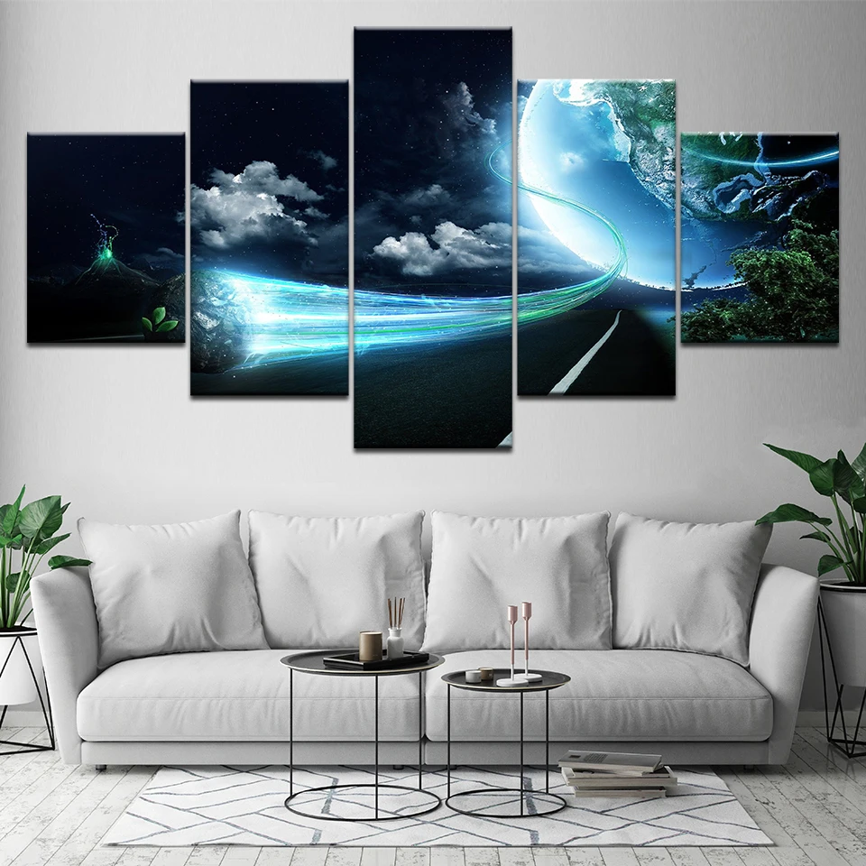 Canvas Painting abstract cloudy and moon landscape Wall Art Pictures 5 Pieces Modular Wallpapers Poster Print Home Decor