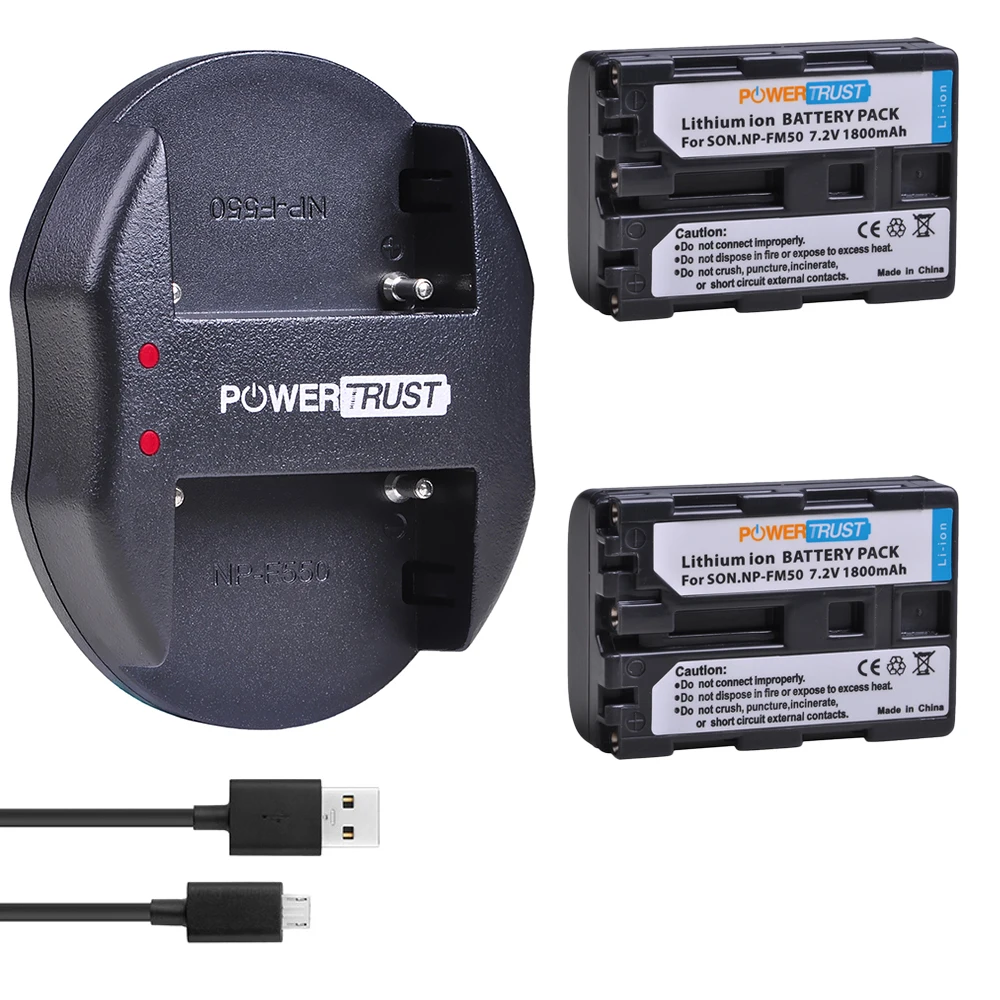 

2x 1800mAh NP-FM50 NPFM50 NP FM50 Battery and USB Charger for Sony NP-FM51 NP-FM30 NP-FM55H DCR-PC101 Series DSLR-A100 Batteries