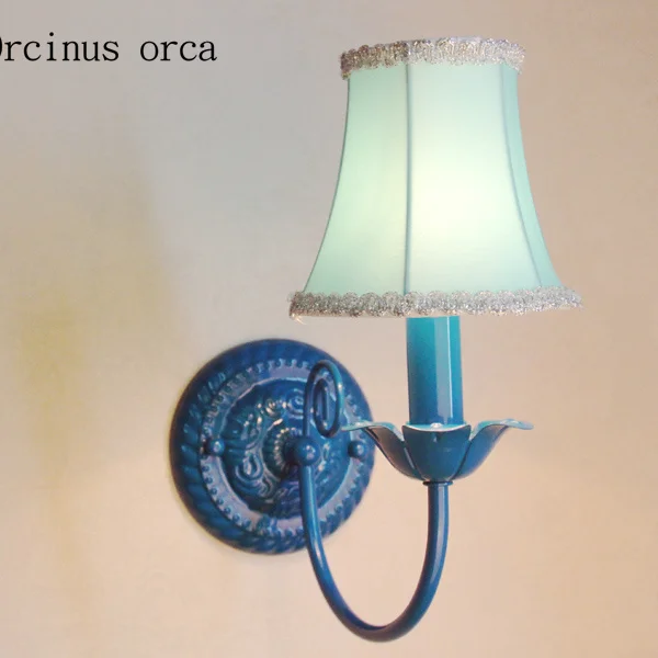 

Mediterranean blue cloth art wall lamp living room corridor bedroom bedside lamp idyllic creative personality LED wall lamp