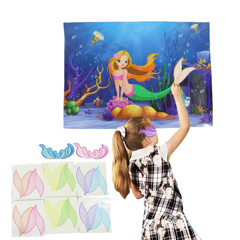 1set Mermaid Party Toys DIY Mermaid Tail Sticker Girls Birthday Party Gift Game Prop Little Mermaid Party Decoration