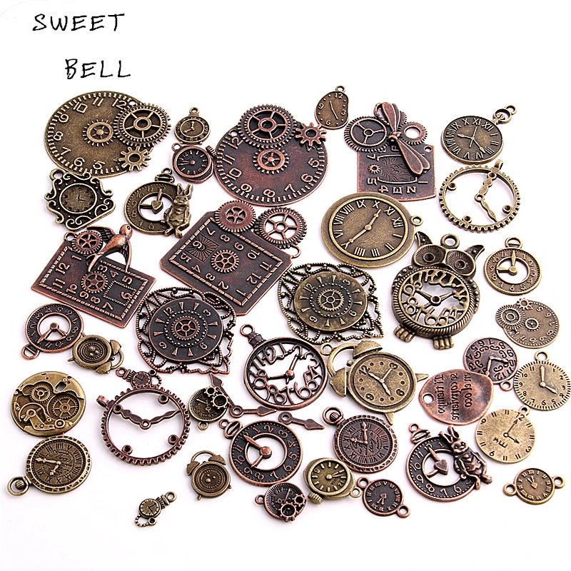 

SWEET BELL 20pcs 2 Color Vintage Metal Zinc Alloy Mixed Clock Pendant Charms Steampunk Clock Charms For Diy Jewelry Making