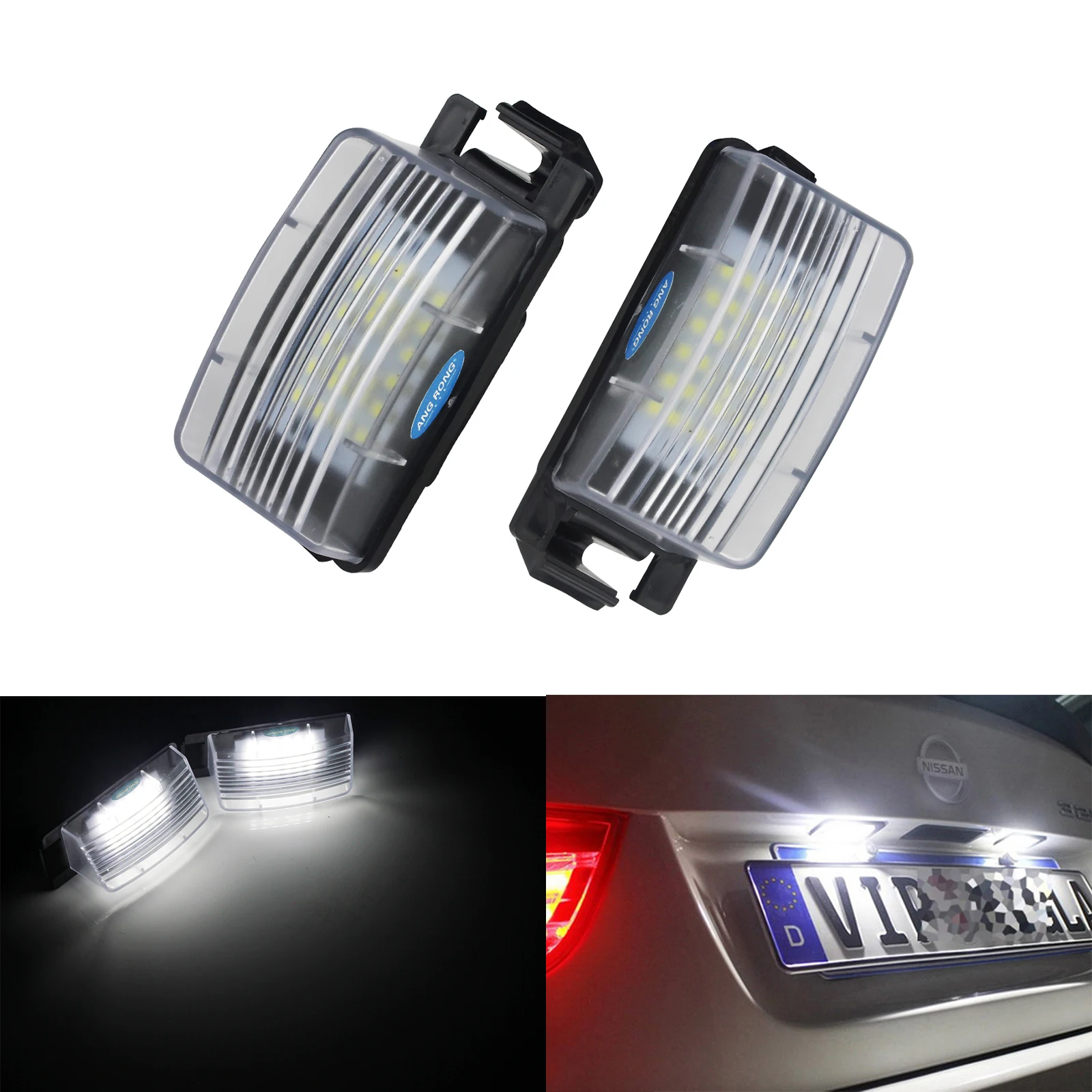 ANGRONG 1 Pair 2x LED Licence Number Plate Light For Nissan 370Z R35 GTR Cube Tiida Infiniti G V36