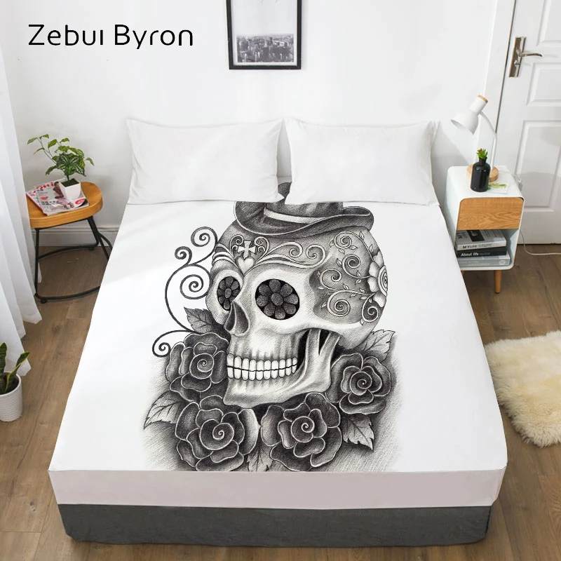 3D HD Fitted Sheet,Bed Sheet With Elastic Twin/Full/Queen/King/Custom,pencil drawing Skull Men Mattress Cover 150/180/160x200