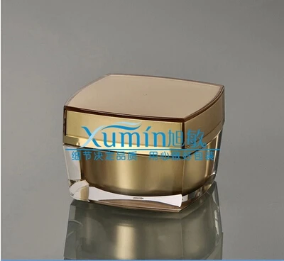 Capacity 50g gold acrylic square shape cream jar,plastic 50g square Cosmetic Jar,Cosmetic Packaging with high qulity