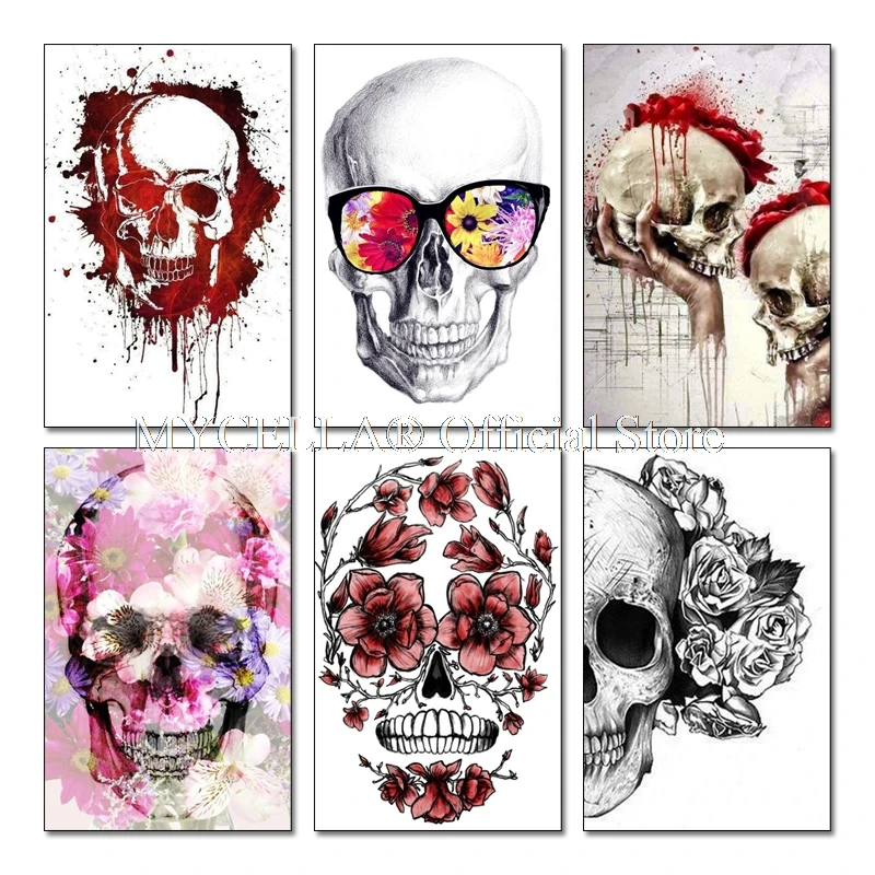 

5D diy Diamond Painting Cross Stitch Flower Handmade Gift Diamond Embroidery Skull Floral Full Square Wall Art Mosaic Decor