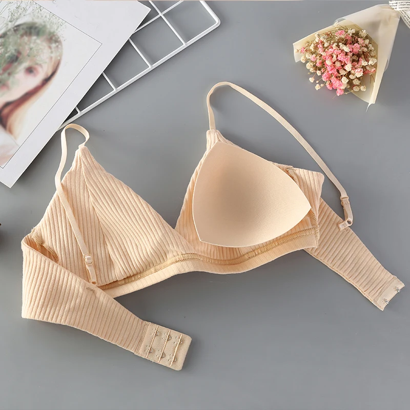 Cotton Push Up Bra For Women Nowire Bralette Female Underwear Sexy Lingerie V Neck Brassiere Simple Solid Color Removable Pads