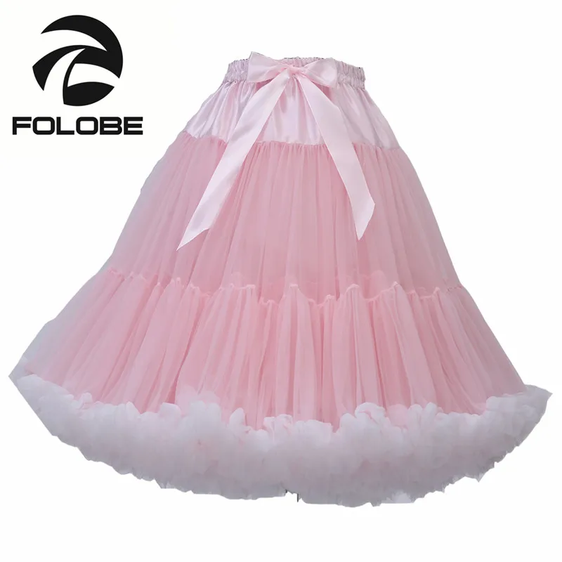 

FOLOBE Pink Tulle Skirt Vintage Tutu Skirts Womens Knee Length Lolita Ballet Party Skirt faldas de tull Mujer Saias Jupe TT009