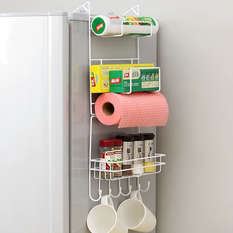 

Kitchen shelf refrigerator rack side wall hangings Creative utensil storage rack seasoning storage rack tissue holder rag hook