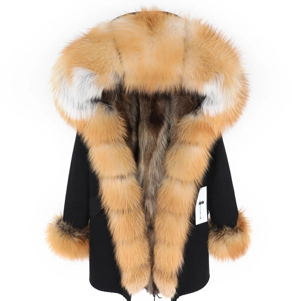 

Maomaokong new fox fur collar women's clothing Hair sleeve Parker Detachable raccoon fur liner Mid-length coat female coat winte