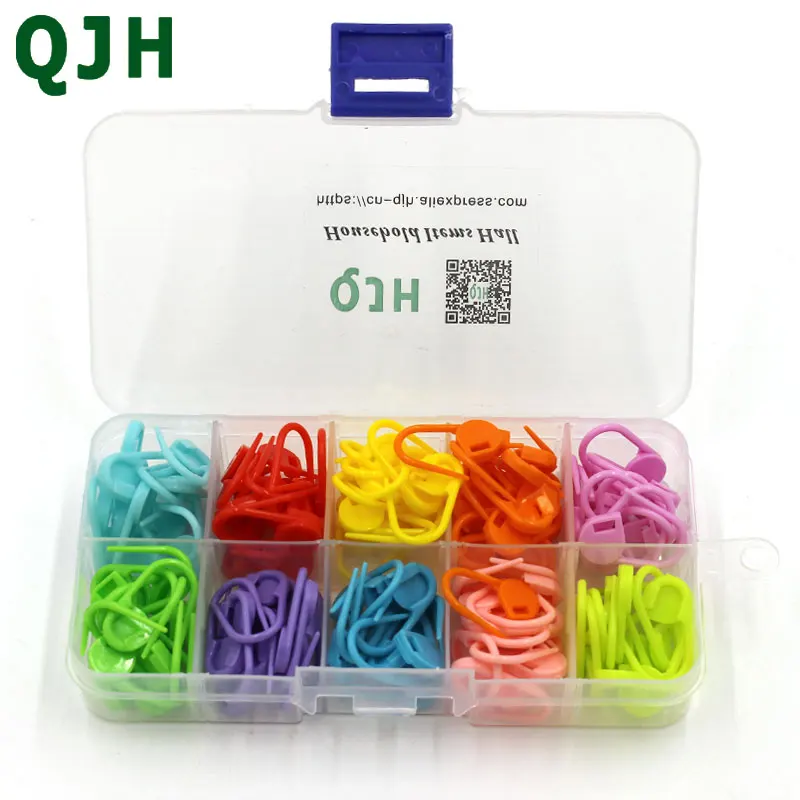 

QJH Brand 120pcs/box High Quality Mix Colors Mini Case Knitting Accessories Crochet Locking Stitch Plastic Markers rx111