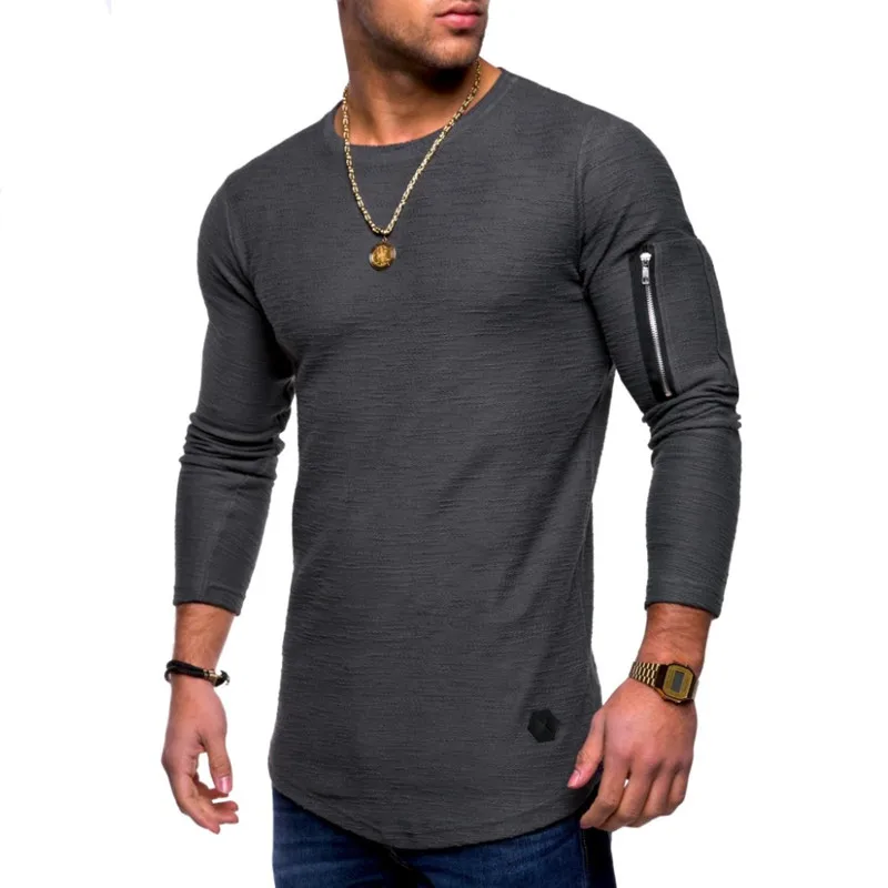 2022 New Tshirt Men\'s Spring Autumn T Shirt Men Long Sleeved Cotton Causal Bodybuilding Folding O Neck Tshirt Tops Tees Men