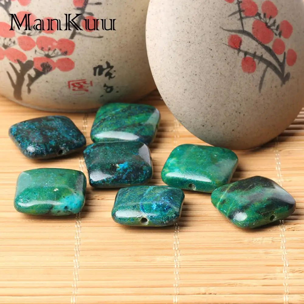 ManKuu 20mm Square Green Blue Natural Phoenix Stone Beads For DIY Jewelry Making Smooth Drilled Natural Gem Stone Beads 5pcs/Lot