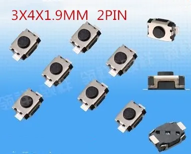 SMD 3 * 4 * 1.9MM Micro button 3X4X1.9 tact switch 2 pin little turtle single shrapnel temperature ic3x4x1.9MM