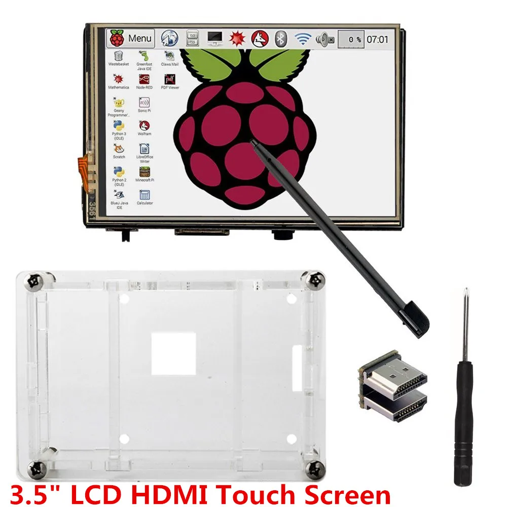 3.5 LCD HDMI USB Touch Screen 320x480 to 1920x1080 LCD Display Audio with clear case for Raspberry Pi 3 Pi 2(Play Game Video)