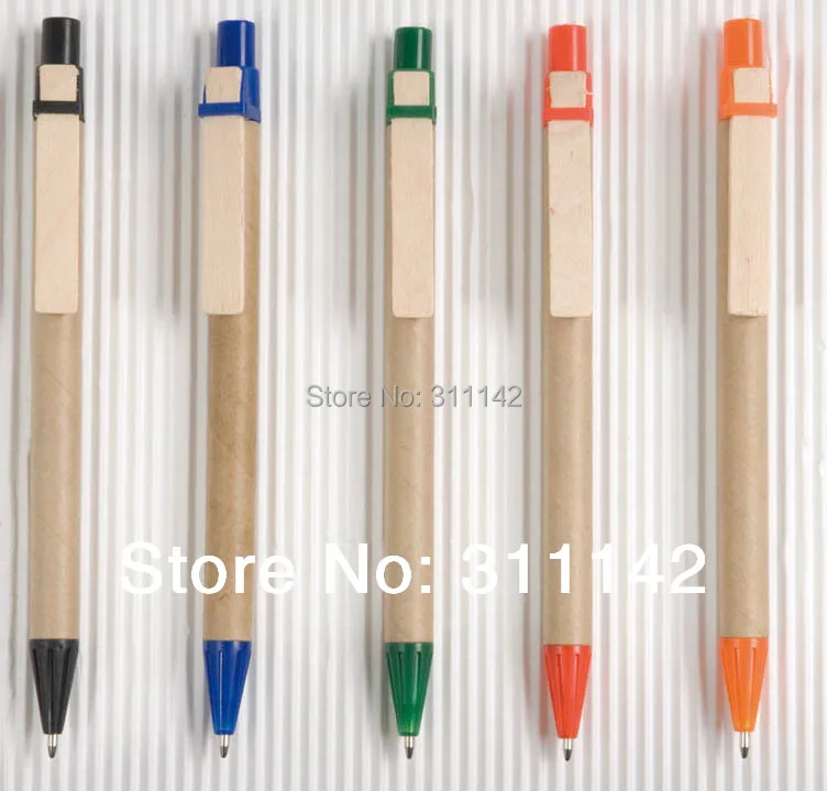 Recycled Ballpoint Pen, kraftpaper paper Pen, pro-environment color paper pens wooden hook pen 1000pcs free shipping