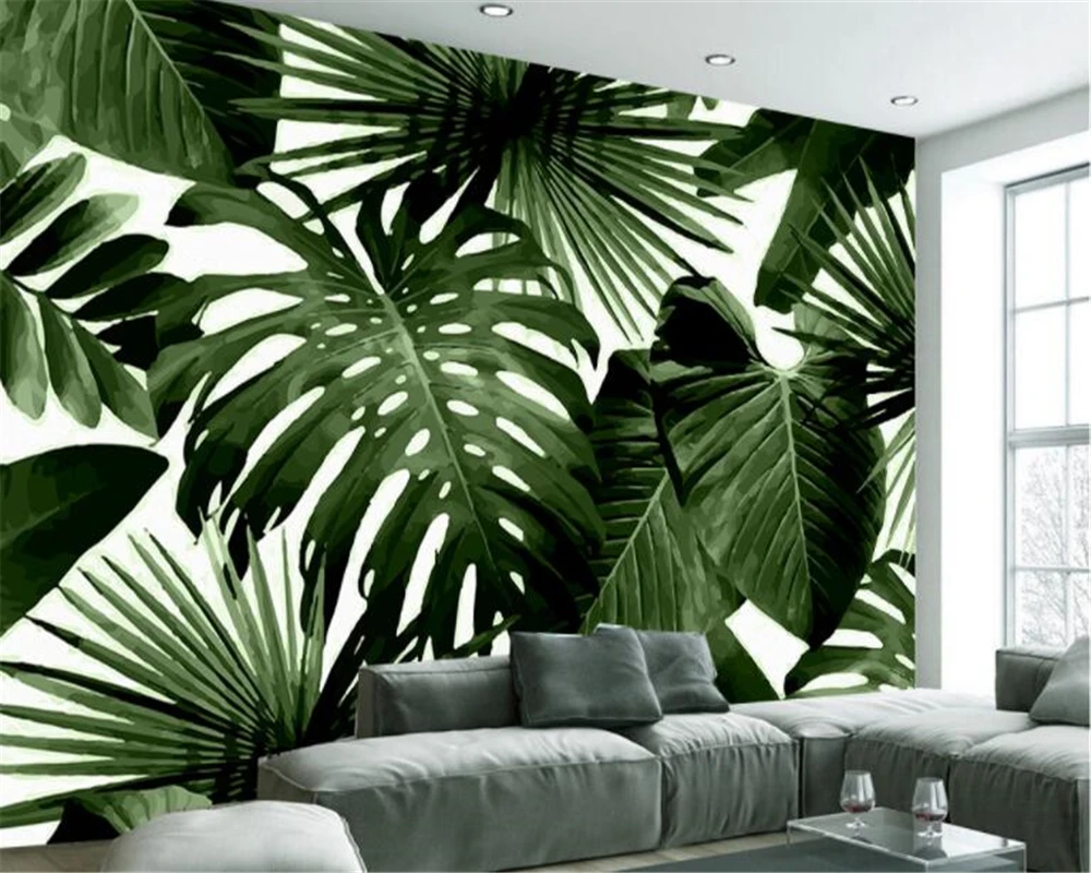 beibehang Custom classic retro tropical rainforest palm banana leaves living room TV decorative wall 3d wallpaper papel tapiz